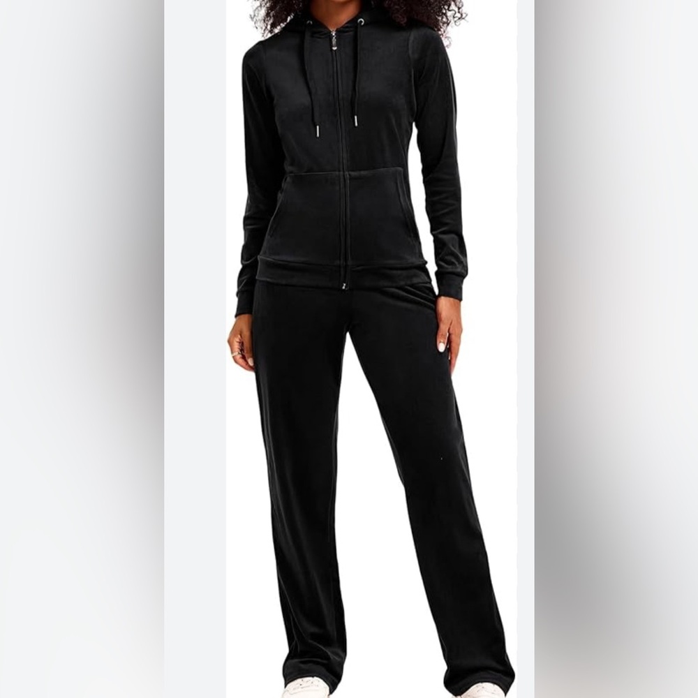 EURO JOY SPORT EVERY DAY FLEECE HOODIE JOGGERS SET WOMEN BLACK COLOR SIZE LARGE